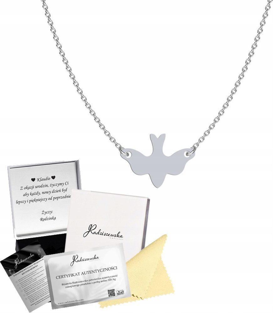 Radziszewska Jewellery Naszyjnik Srebrny Gołębica Srebro 925 Łańcuszek Grawer Dedykacja Prezent