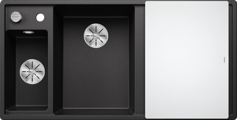 Zlewozmywak Blanco Axia III 6 S Silgranit antracyt z korkiem automatycznym InFino, deska szklana, odsączarka stalowa, komora z lewej (524653)