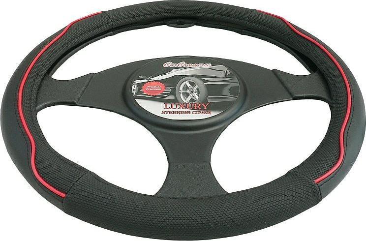 Carcommerce POKROWIEC NA KIEROWNICĘ - LUXURY - CZARNY Z CZERWONYM