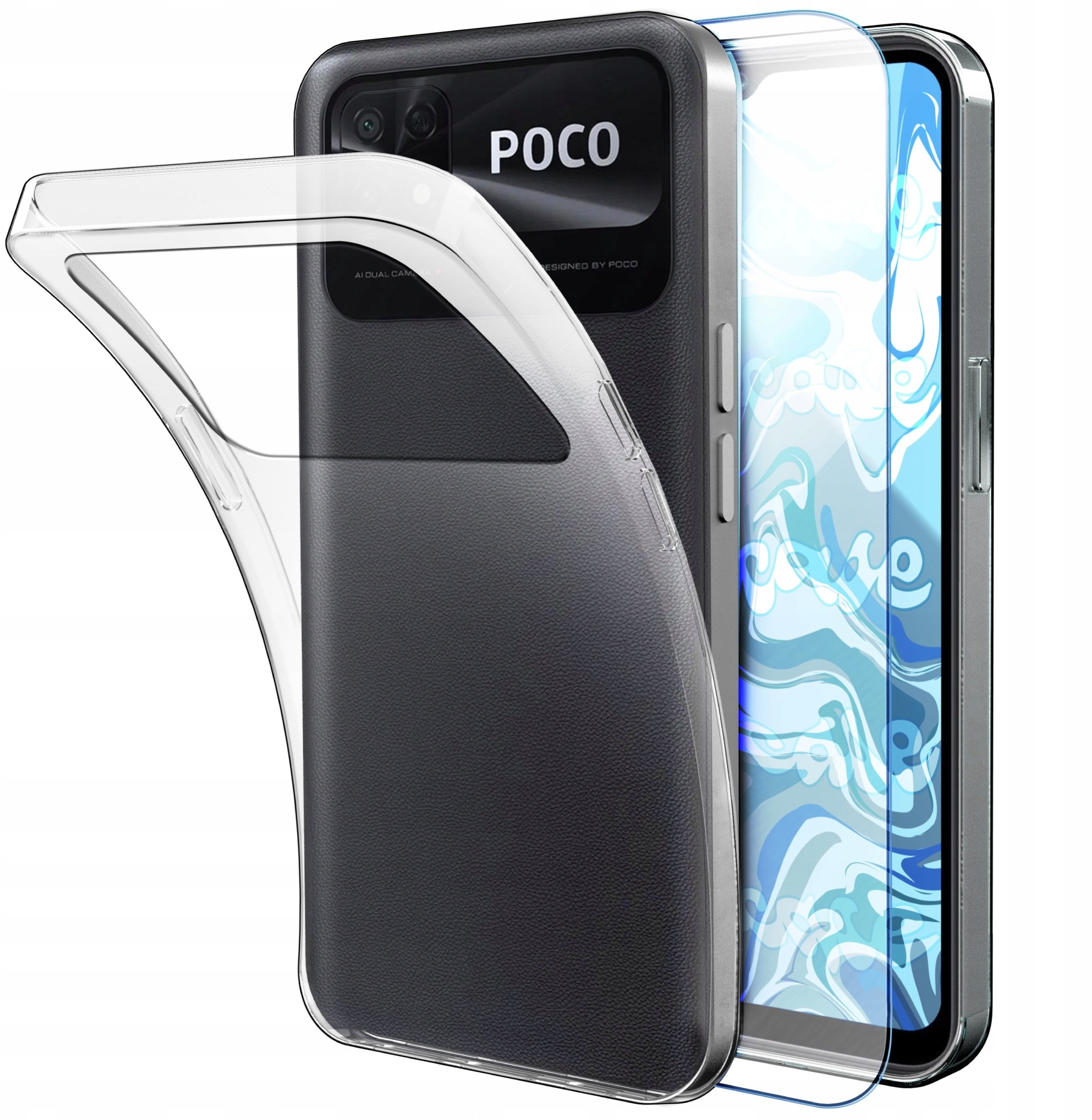 Etui Do Xiaomi Poco C40 (Przezroczyste, Silikonowe, Ochronne) Szkło 9H