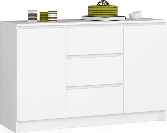 Fabryka Mebli Akord Komoda do salonu 120 cm K016 - Biała - 2 drzwi 3 szuflady
