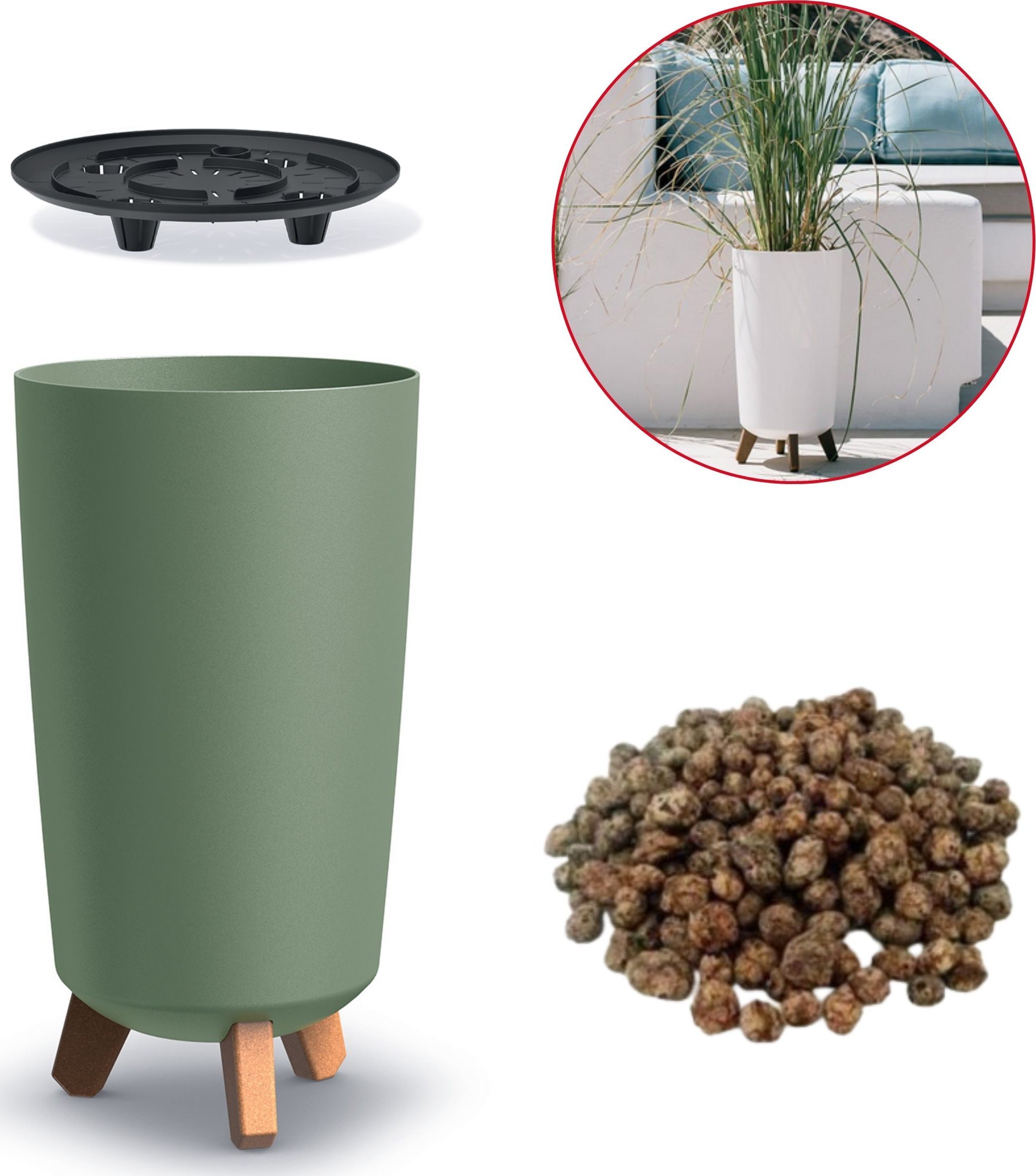 Prosperplast Doniczka okrągła na nóżkach GRACIA TUBUS DGTL200 + keramzyt 1l