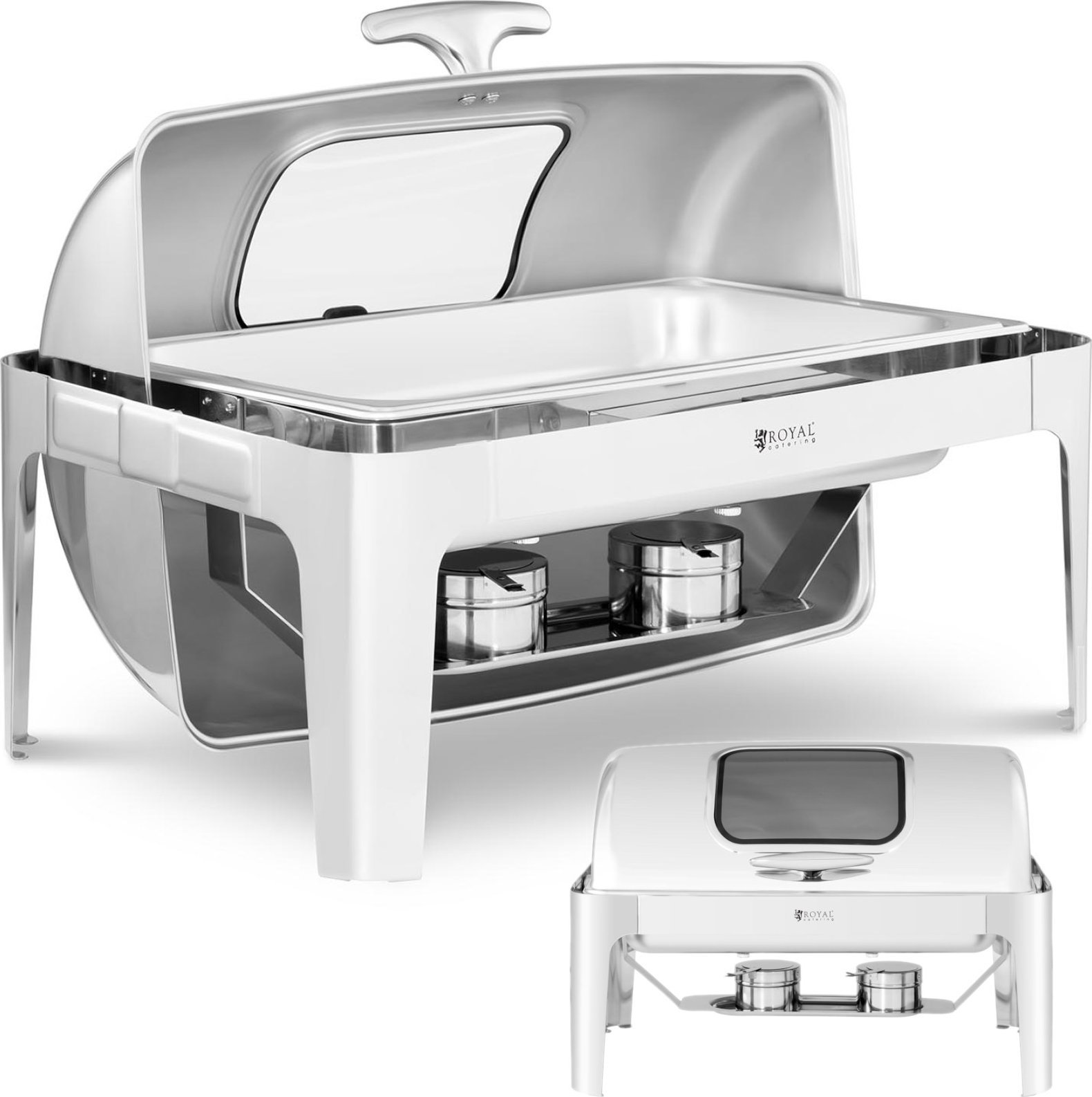 Royal Catering Podgrzewacz do potraw stołowy na pastę z pokrywą RollTop z okienkiem GN 1/1 8.5 l Podgrzewacz do potraw stołowy na pastę z pokrywą Roll