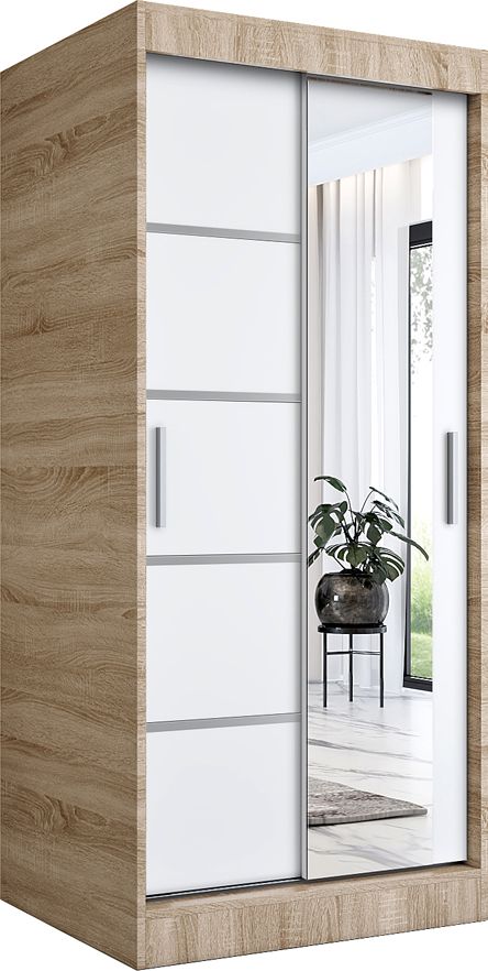Elior Szafa przesuwna w kolorze dąb sonoma + biały - Lorenza 2X