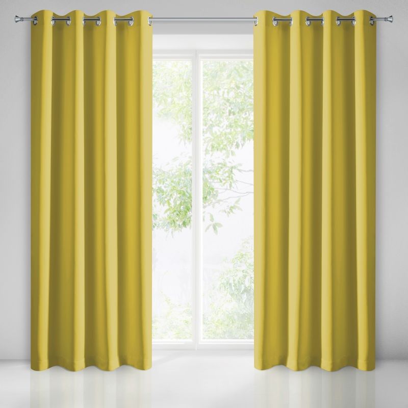 Eurofirany Zasłona zaciemniająca BLACKOUT gładka, LOGAN Musztardowy 140X250 Przelotki