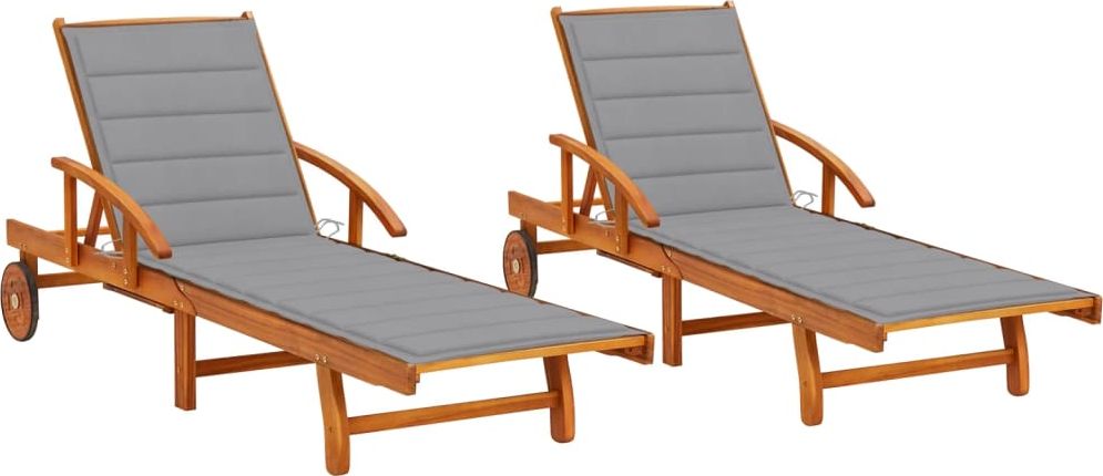 vidaXL Leżaki z poduszkami lite drewno akacjowe 2 szt.