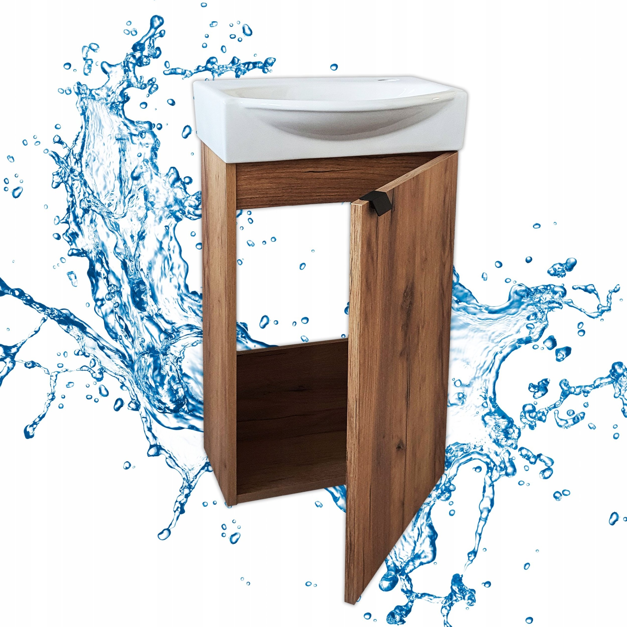 Zestaw Szafka Łazienkowa Wisząca z Umywalką 40 x 33 cm Matowa Dąb Złoty