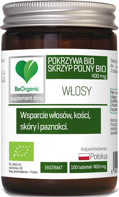 Beorganic Skrzyp Polny + Pokrzywa Bio 400Mg 100 Tabl. Beorganic Medicaline Ekstr. Pokrzywy Urtica Dioica L. Skrzypu Equisetum Arvense L