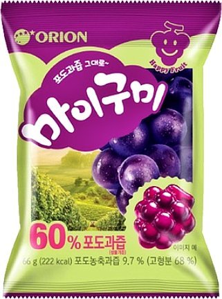Orion My Gummy Grape, żelki o smaku winogronowym (60% soku owocowego) 66g -