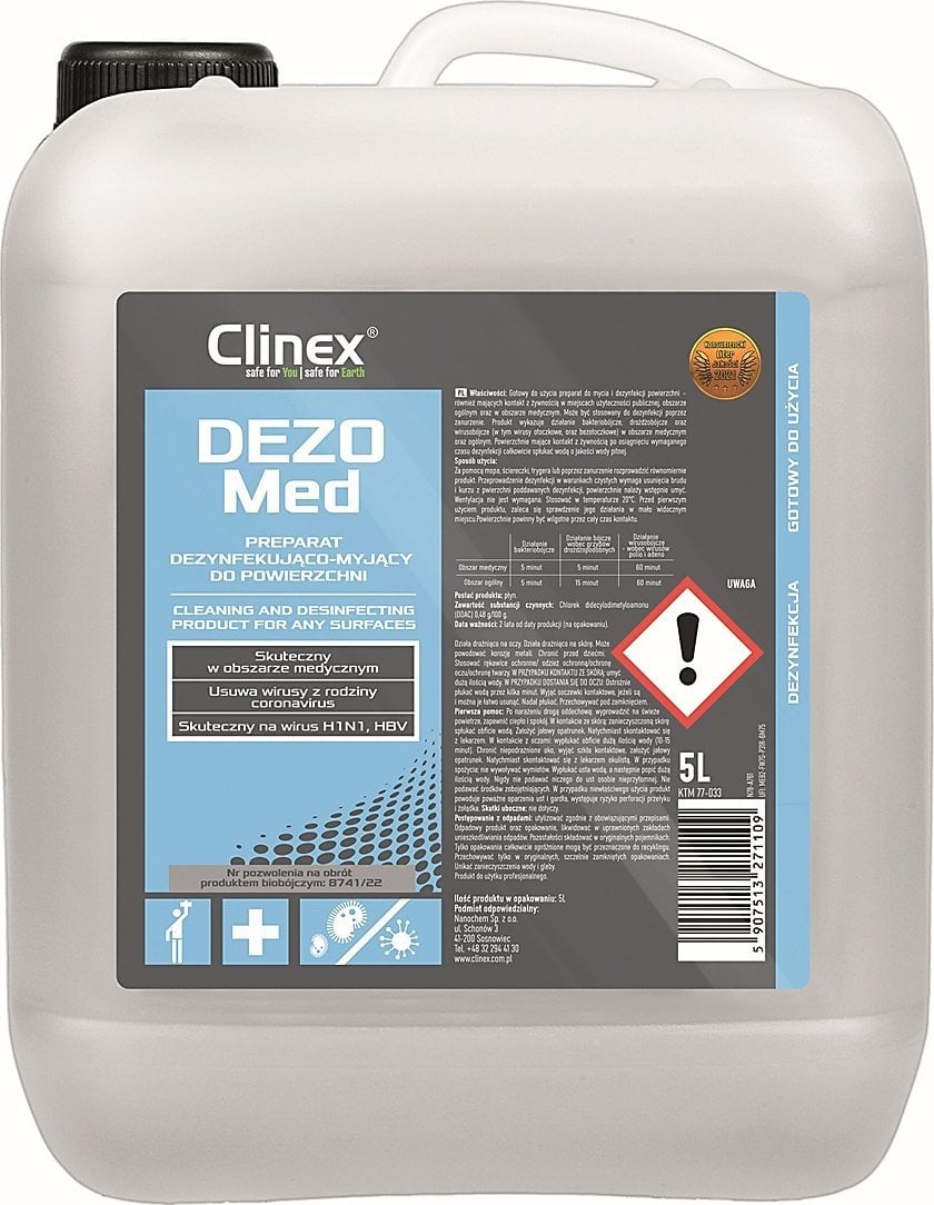 Preparat dezynfekująco-myjący do powierzchni CLINEX, Dezomed, 5l -