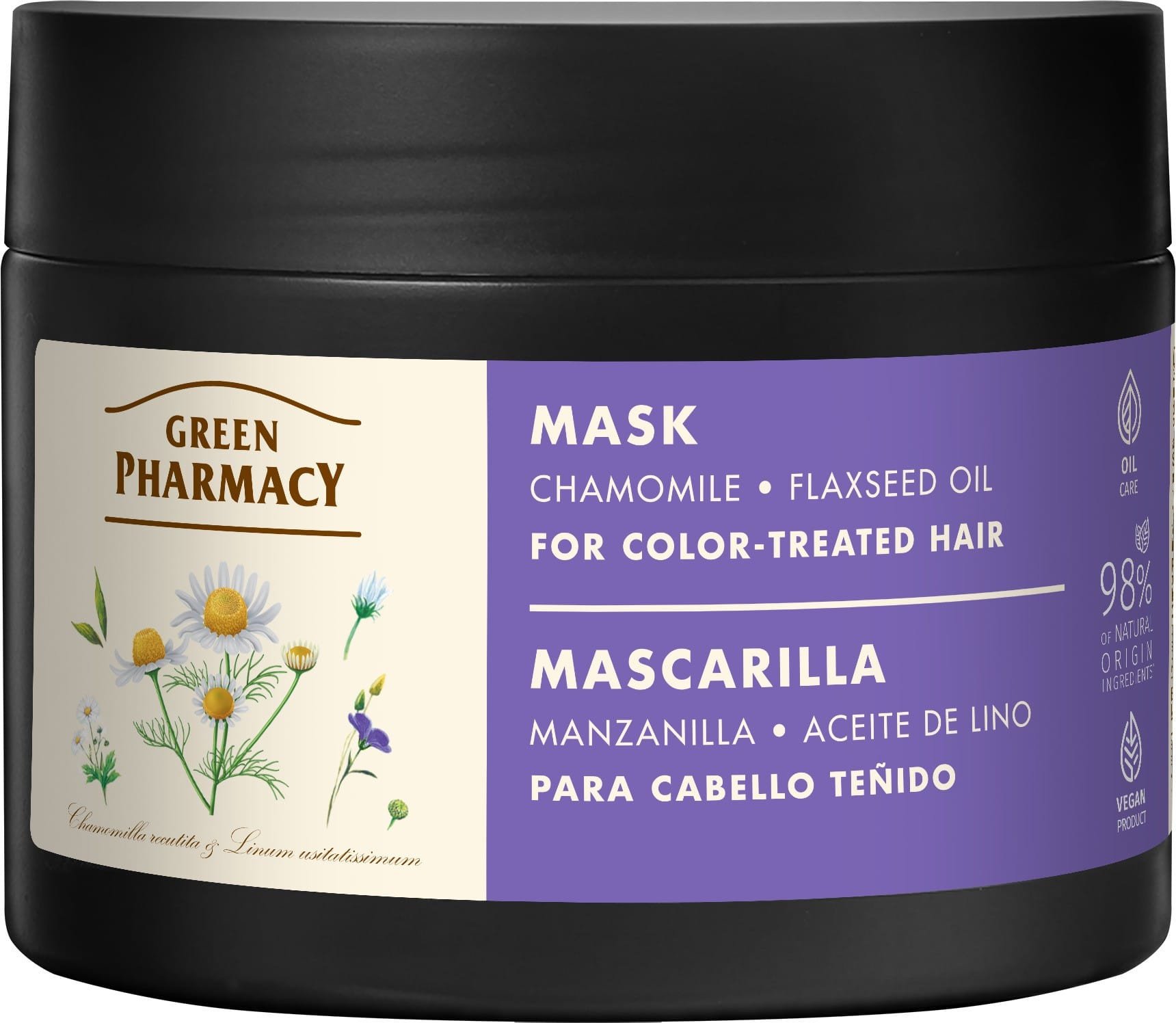 GREEN PHARMACY Maska do włosów farbowanych Rumianek i Olej lniany 300 ml