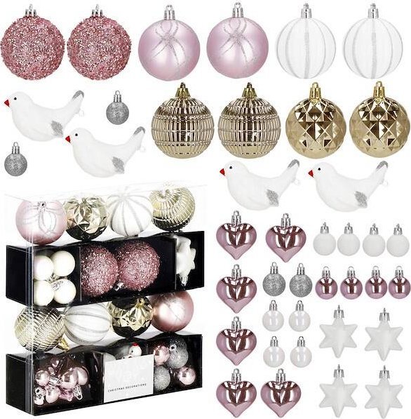 Springos Bombki choinkowe 38 szt. ozdoby świąteczne różowe, białe UNIWERSALNY