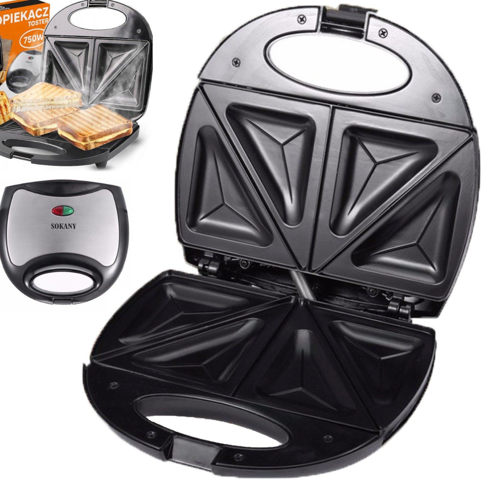 Opiekacz toster sandwich do kanapek z powłoką teflonową 750 W Opiekacz toster sandwich do kanapek z powłoką teflonową 750 W