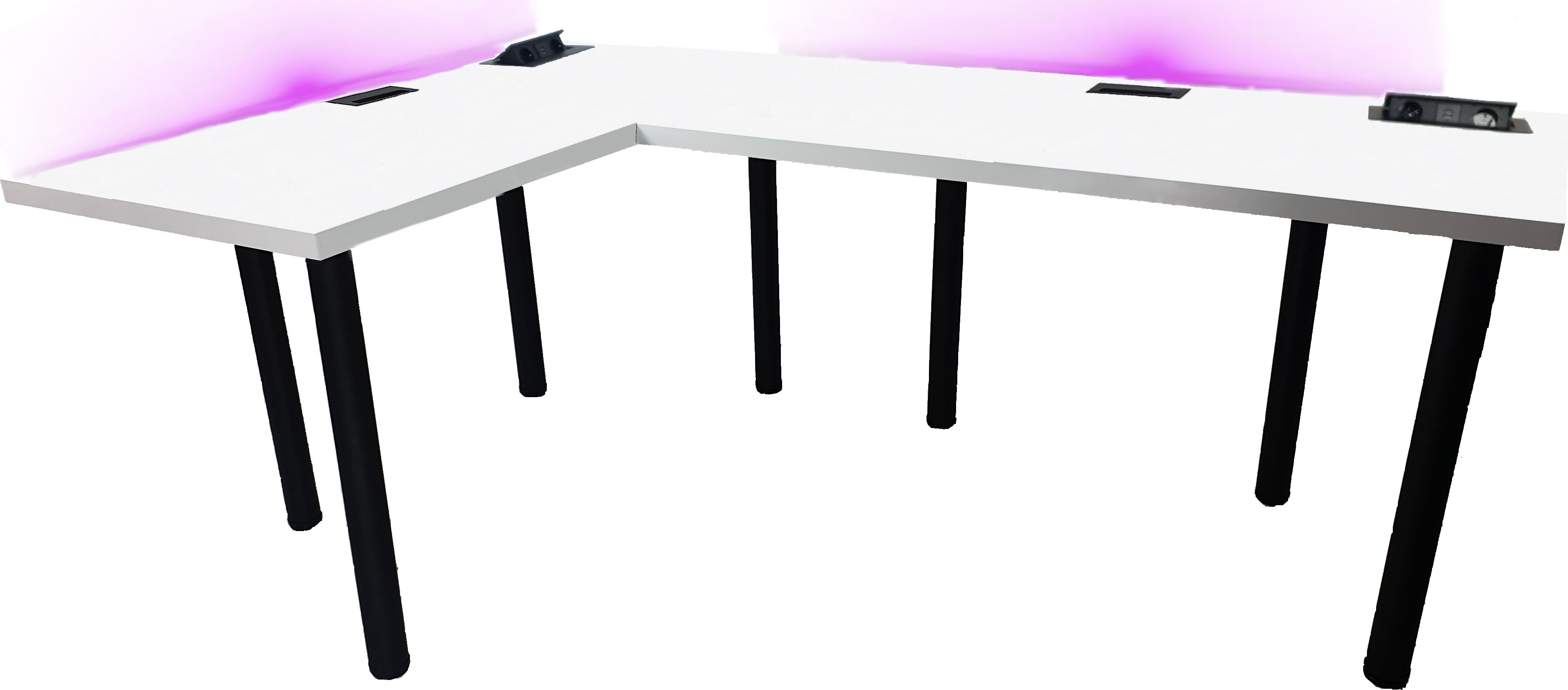 Biurko Daming Model 3 Białe 202 cmx136 cm x 2,8 cm z prostokątnym przepustem na kable