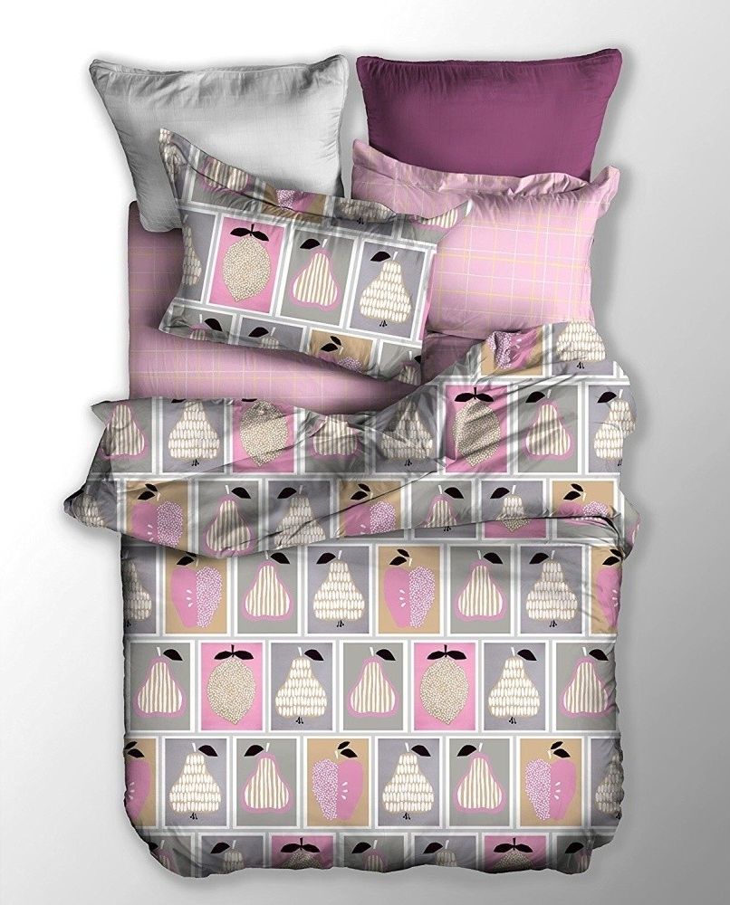 Pościel Owoc 155x220 cm + 80x80 cm szaro-beżowa