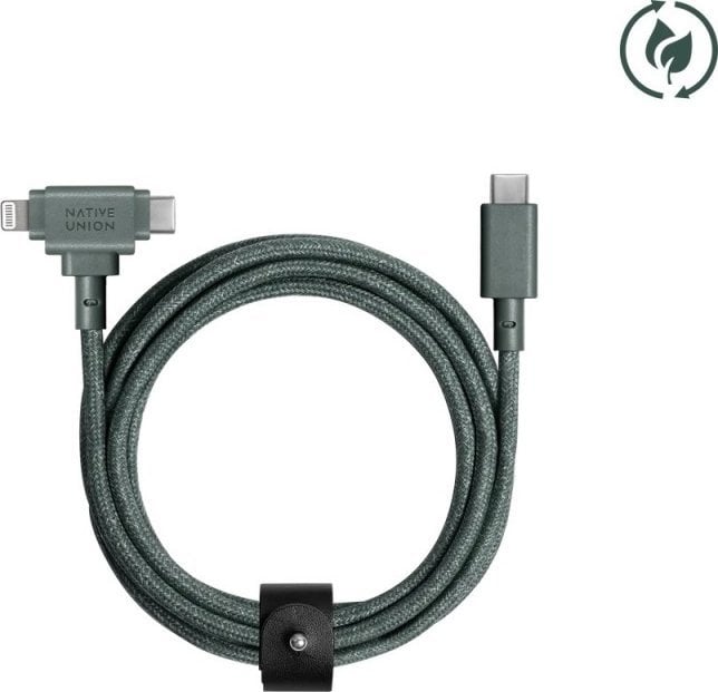 Kabel USB Native Union USB-C - USB-C + Lightning 1.5 m Zielony (BELT-CCL-GRN-NP)