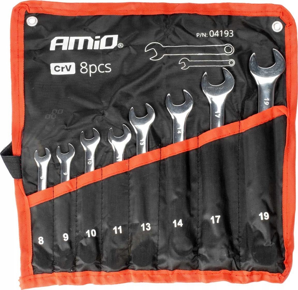 Klucze płaskie oczkowe zestaw kluczy oczkowych 8-19 mm 8 szt. amio-04193