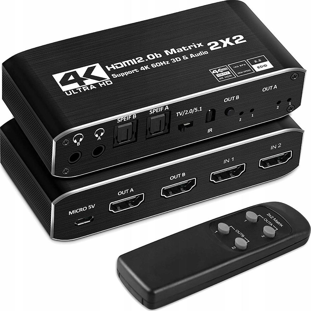 Pawonik MATRIX HDMI 2.0 2x2 Switch Splitter Ekstrakt SPDIF