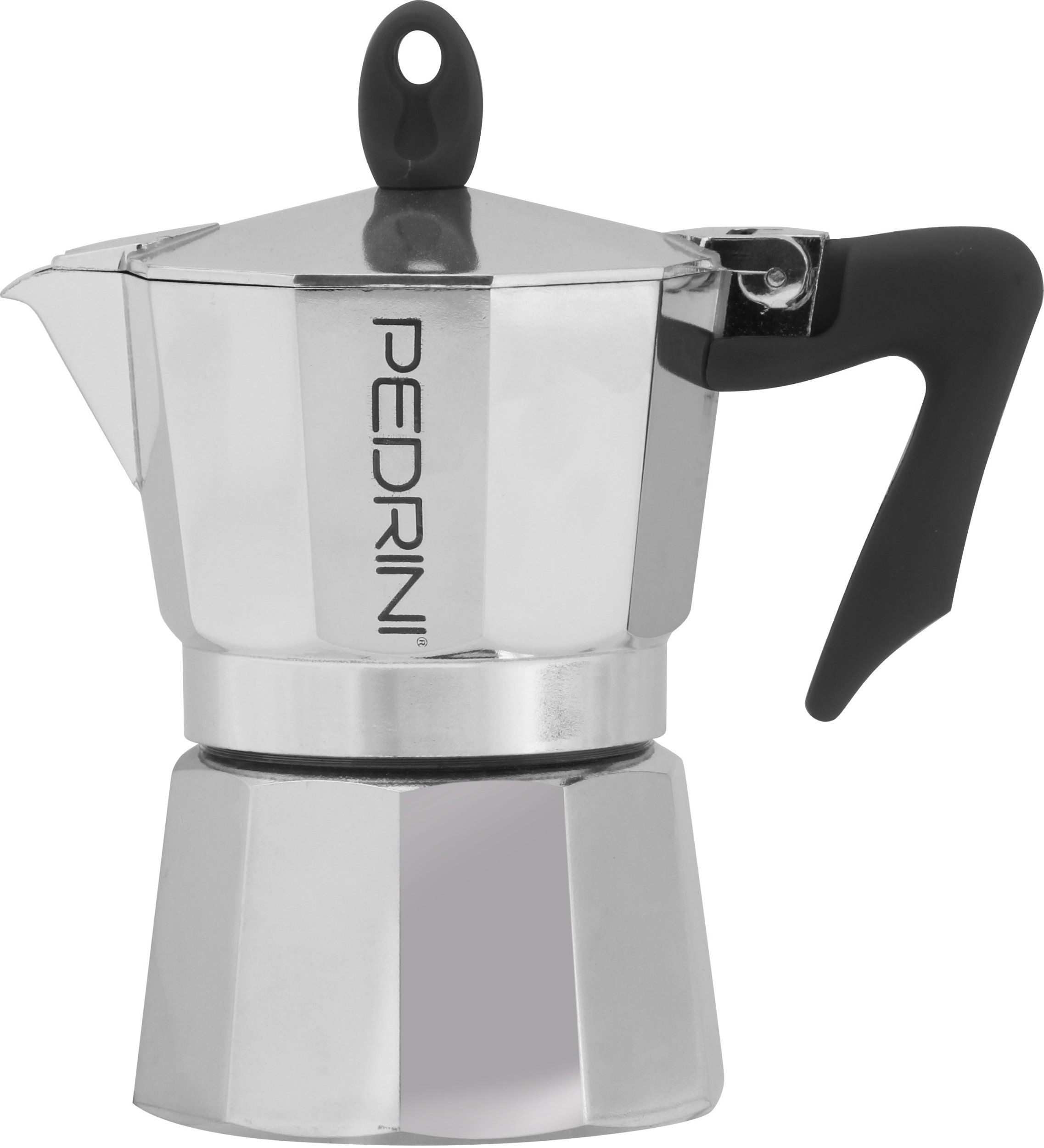 Pedrini Coffee Maker polished Aluminum 3 Cups silver black (9083-3) (90833)