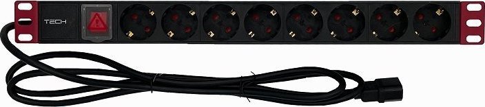 Techly Listwa zasilająca Rack 1U 8x Schuko, włącznik, kabel C14 2m