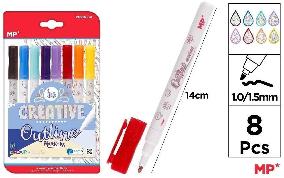 Markery z podwójną linią 8 kolorów