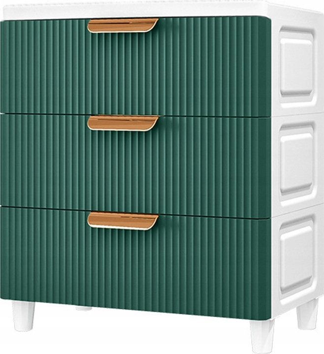 BIAŁA SZAFKA ZIELONE FRONTY ŁAZIENKOWA 3 SZUFLADY WYSOKA 55cm RG34
