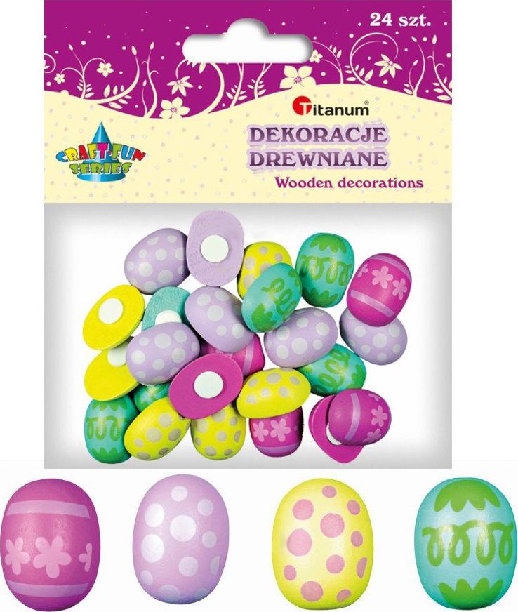Titanum Drewniane pisanki 3D 18x23mm mix 24szt