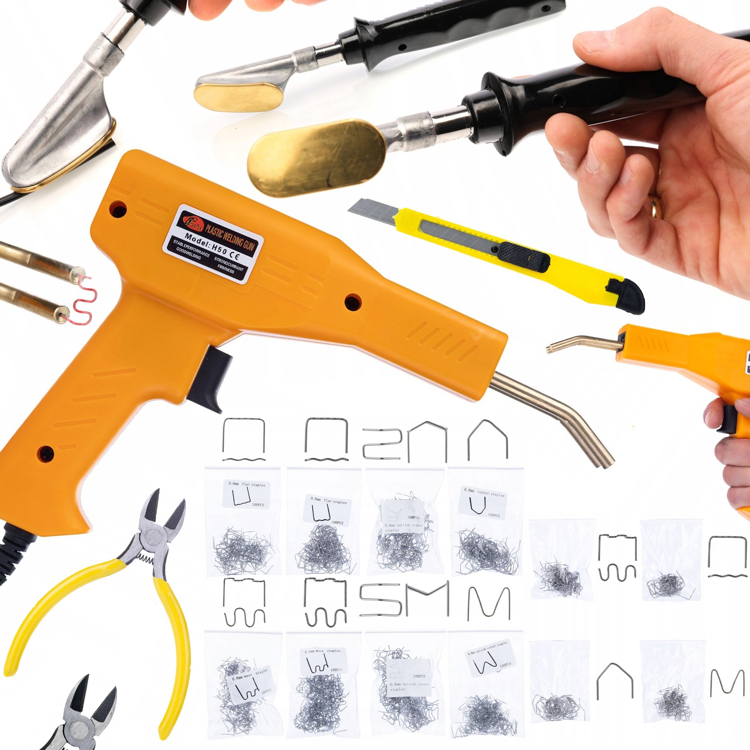 Rosfix LUTOWNICA ŻELAZKO DO WYGŁADZANIA PLASTIKU+ZSZYWACZ 200 ZSZYWEK+800 ZSZYWEK