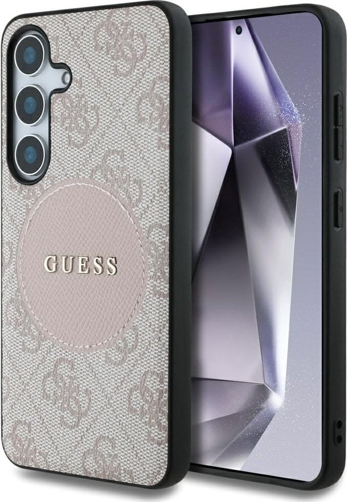 Guess 4G Round Patch Classic Logo MagSafe Case for Samsung Galaxy S25 Plus Pink