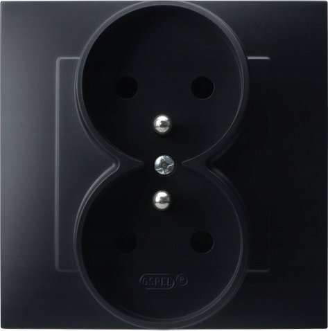 Ospel Gniazdo podwójne z uziemieniem Ospel Szafir GP-2ZZ/33 kompletne z ramką czarny metalik