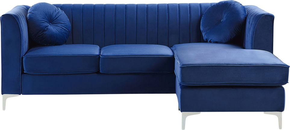 Beliani Narożnik welurowy lewostronny niebieski TIMRA