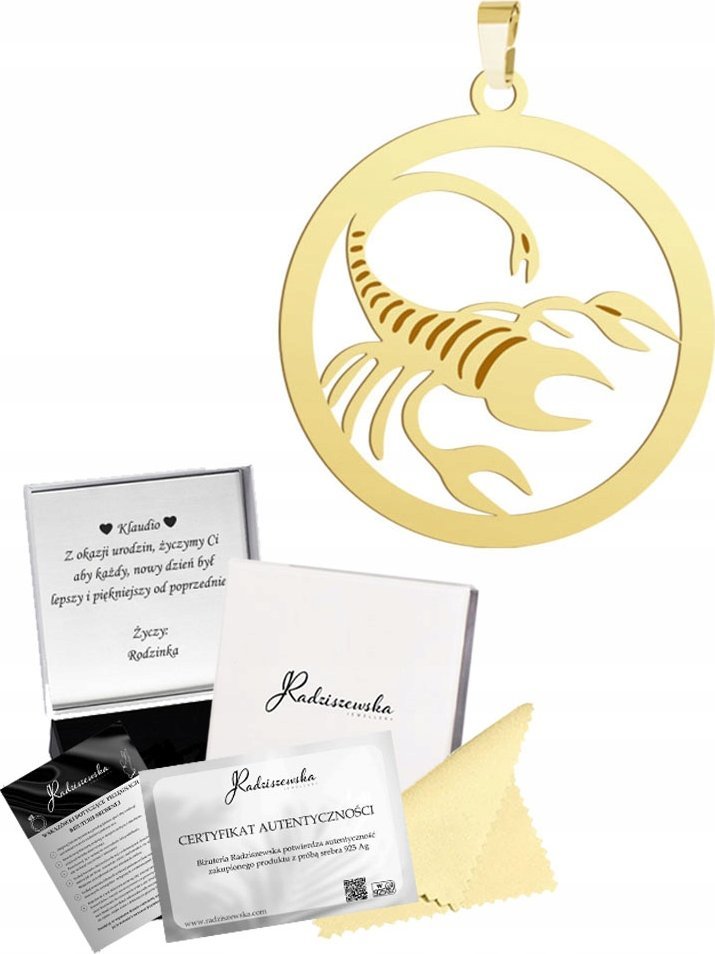 Radziszewska Jewellery Zawieszka Złota Znak Zodiaku SKORPION Srebro 925 Prezent DEDYKACJA GRATIS