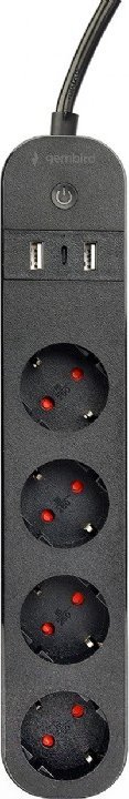 Gembird Inteligentna listwa Tuya 4xDE 2xUSB-A 1xUSB-C Czarna