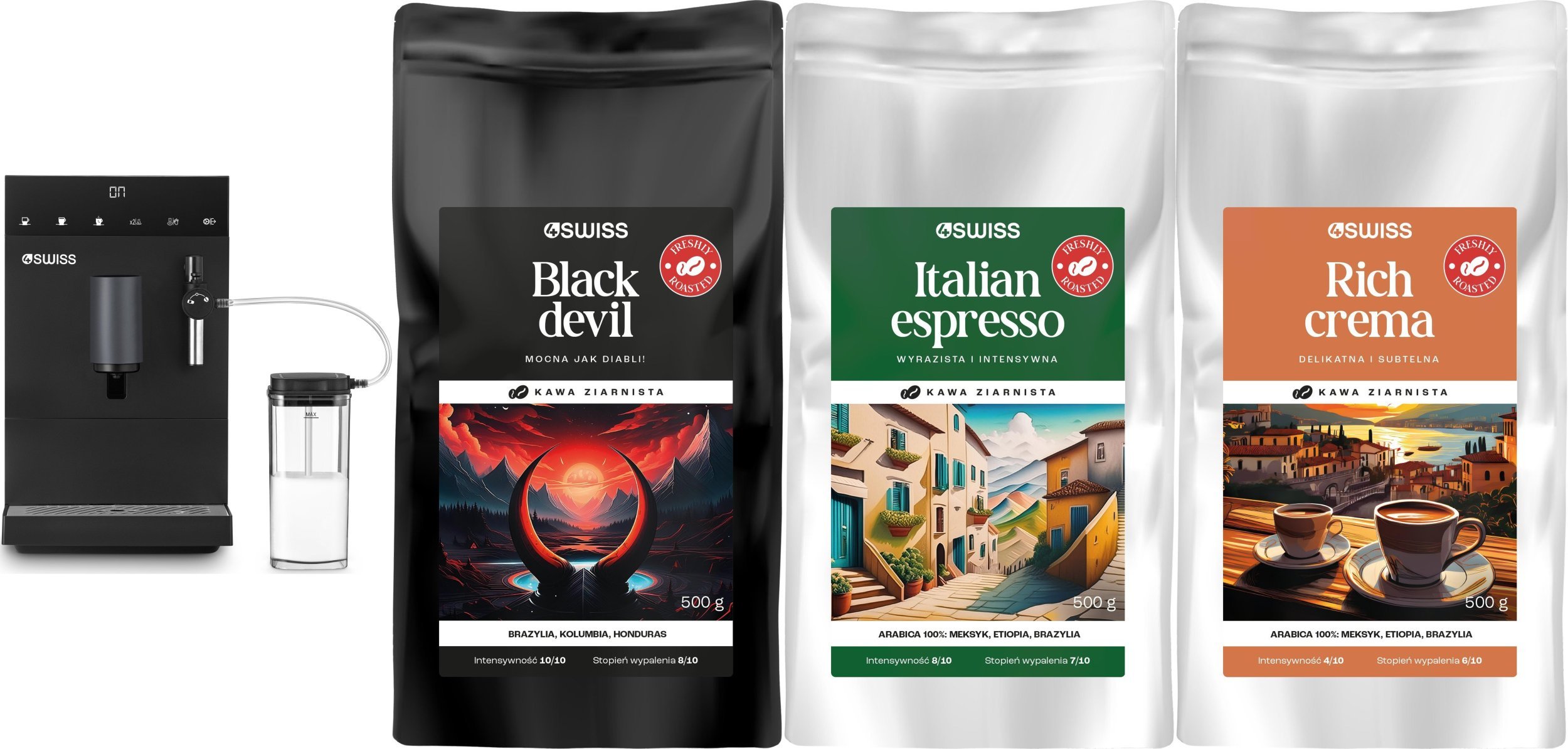 Ekspres ciśnieniowy 4Swiss 4Swiss A22 Modena + zestaw kaw 3x 500g