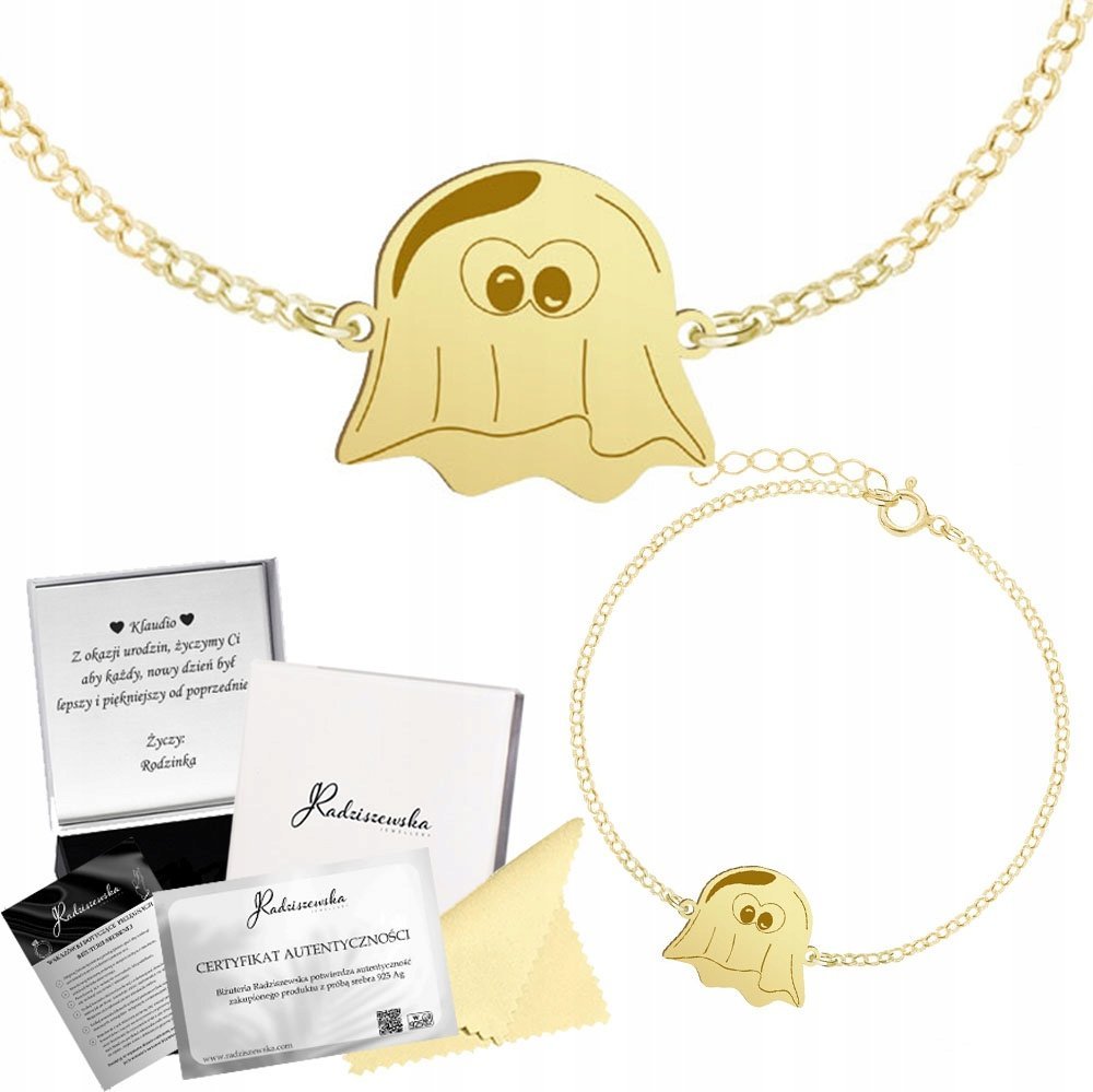 MEJK Jewellery Bransoletka Złota Duszek Halloween 925 Łańcuszek Prezent GRAWER ŻYCZENIA