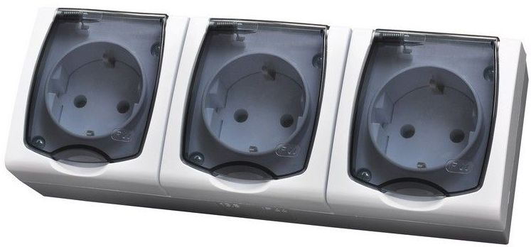 Ospel FALA Gniazdo hermetyczne potrójne z/u IP44 klapka przezroczysta białe (GNH-3HZd)