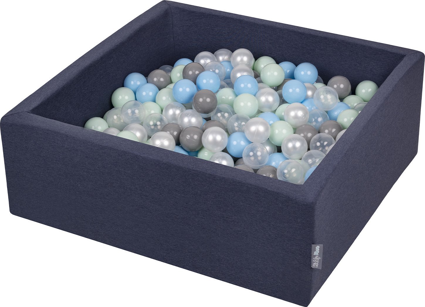 KiddyMoon Basen 90x30cm/300 balonów 7Cm Bllepool z buntymi balonami dla niemowląt dzieci kwadrat, ciemnoniebieski:perłowy/szary/przezroczysty/niemowlę
