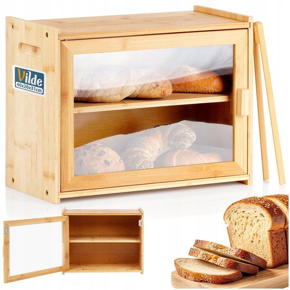 Chlebak 2-Poziomowy Półka Pojemnik na Chleb ze Szczypcami VILDE 40x20x31 cm