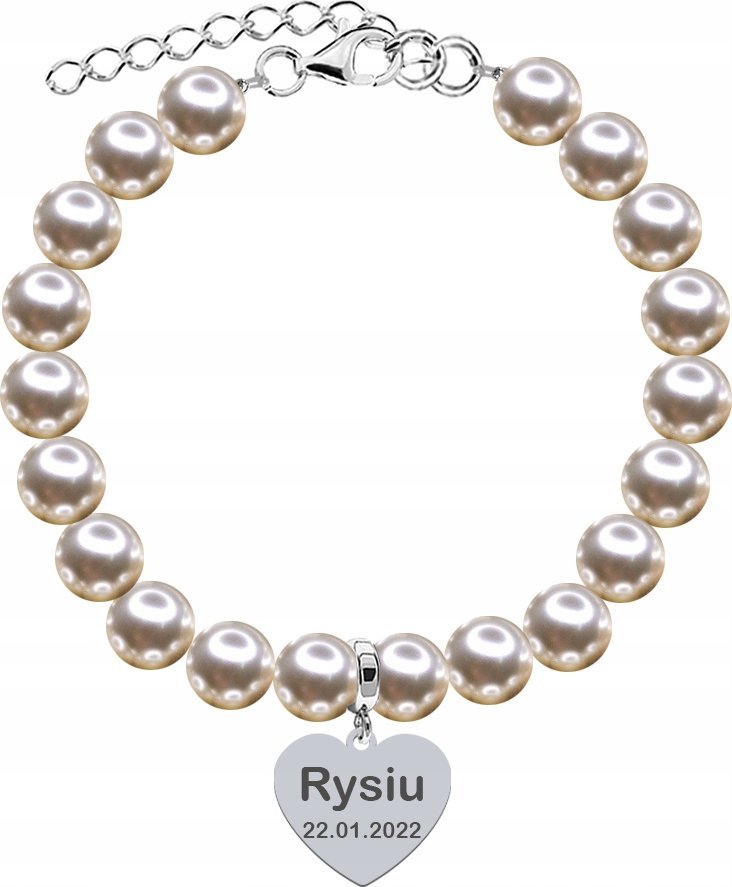 Radziszewska Jewellery Bransoletka z Zawieszką Perły Prezent na Dzień Mamy Grawer Życzenia Grati