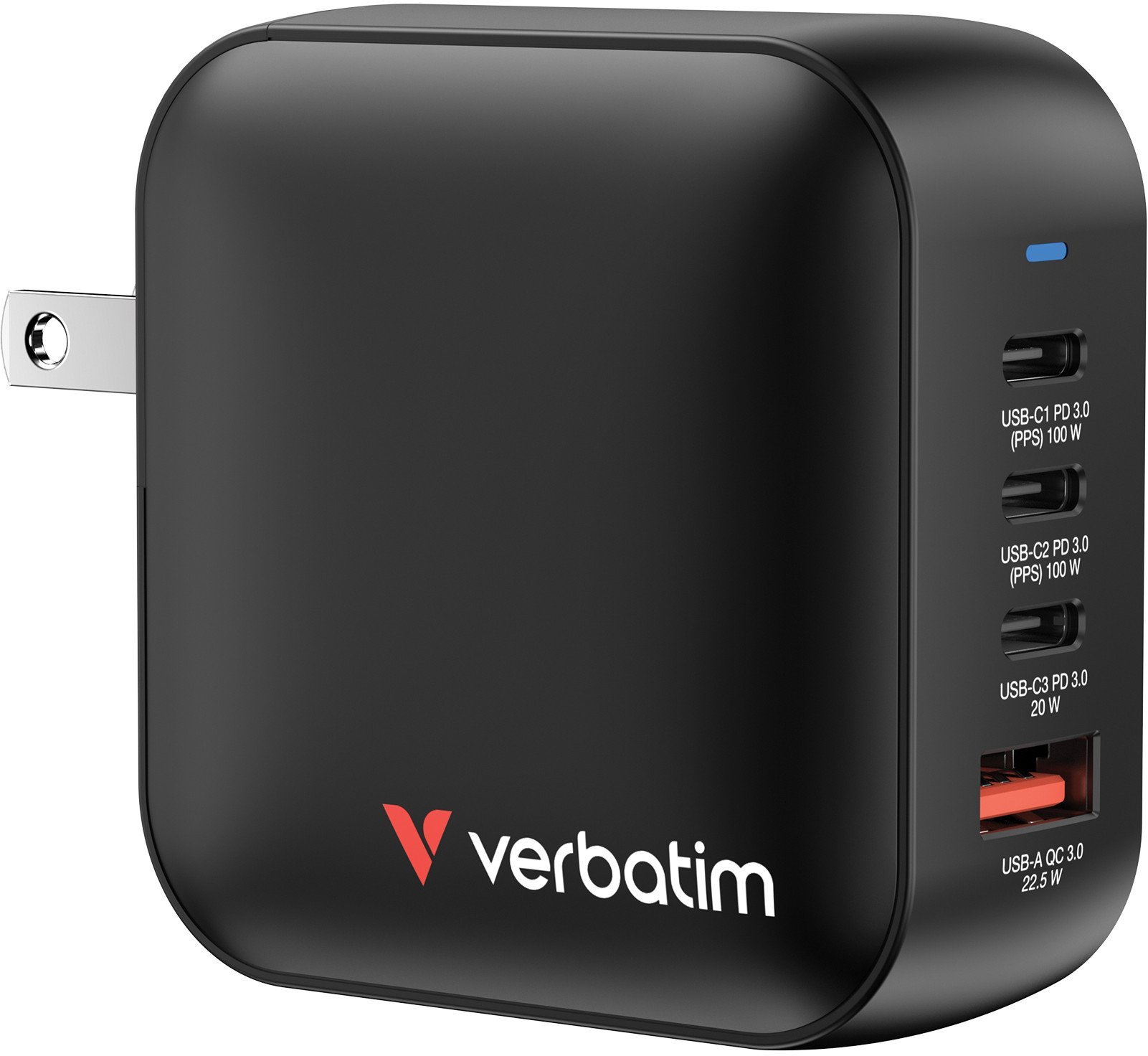 Verbatim Mini GaN Charger 100W 3xUSB-C PD, 1xUSB-A QC 3.0 32231