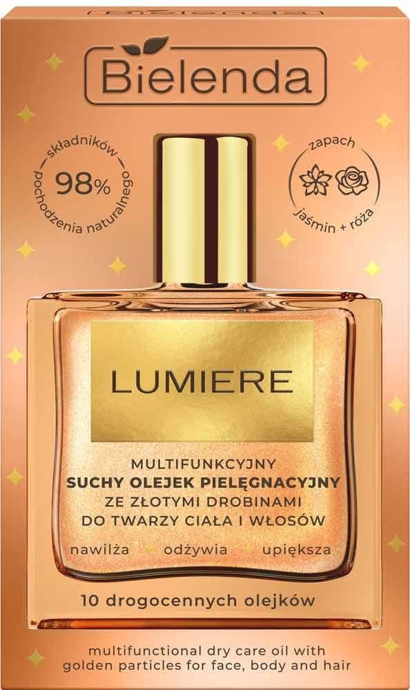 BIELENDA Lumiere Multifunkcyjny suchy olejek pielęgnacyjny ze złotymi drobinami do twarzy, ciała i włosów 50 ml