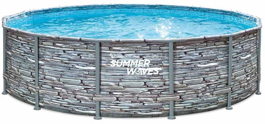 Summer Waves Elitarny basen z ramkami Okrągły basen naziemny Kompletny zestaw Wygląd kamienia 427x107 cm