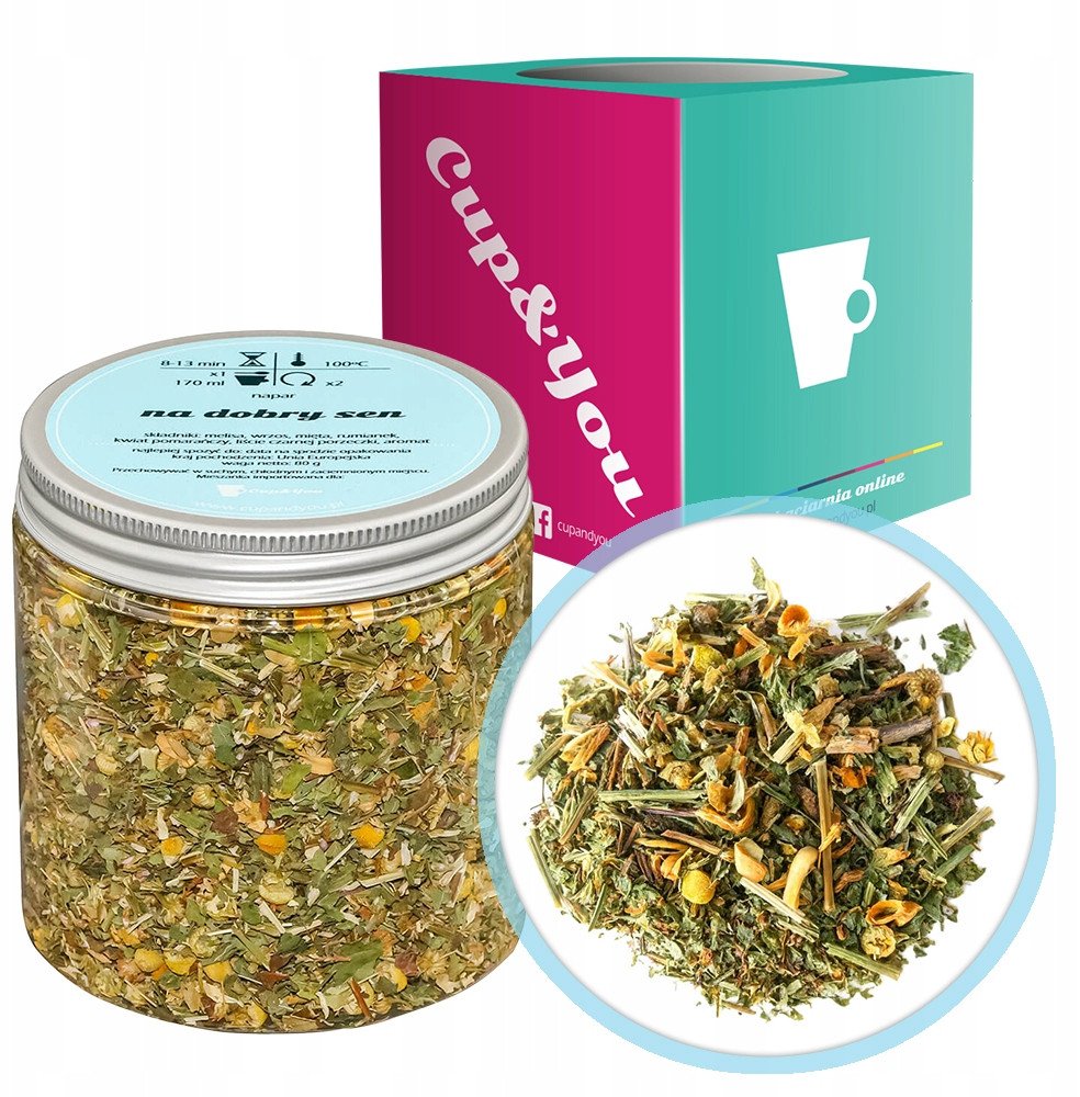 Herbata ziołowa uspokajająca rozkurczowa NA DOBRY SEN melisa rumianek 80g - herbata sypana liściasta napar ziołowy PREMIUM Cup&You