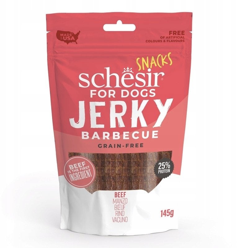 Jerky, przysmak, dla psów, wołowina BBQ suszona, 145 g, saszetka