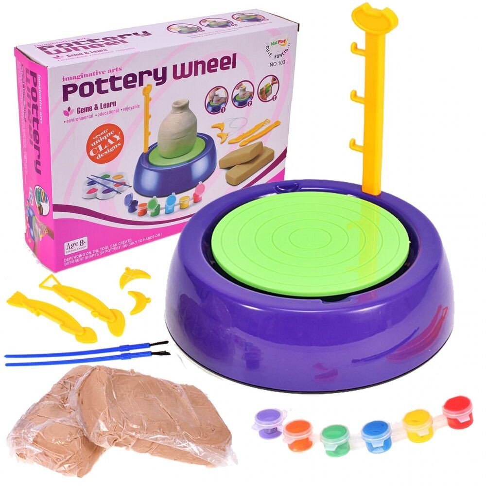 TG71197 KOŁO GARNCARSKIE Z GLINĄ FARBAMI ZESTAW KREATYWNY ARTYSTYCZNY DIY CERAMIKA