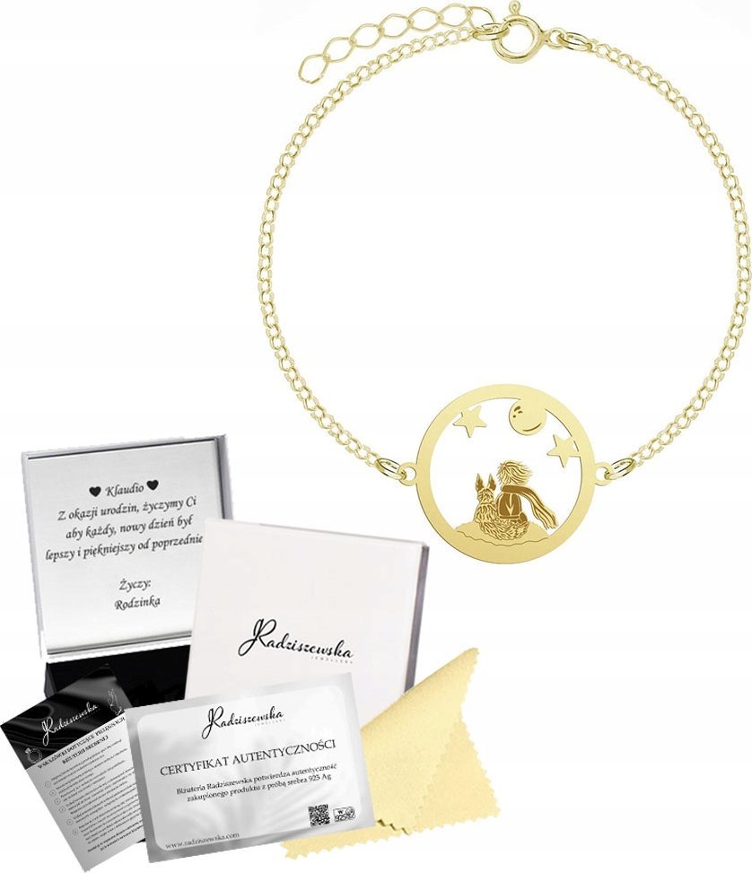 Radziszewska Jewellery Bransoletka Pozłacana Mały Książę i Lis Łańcuszek Biżuteria GRAWER GRATIS