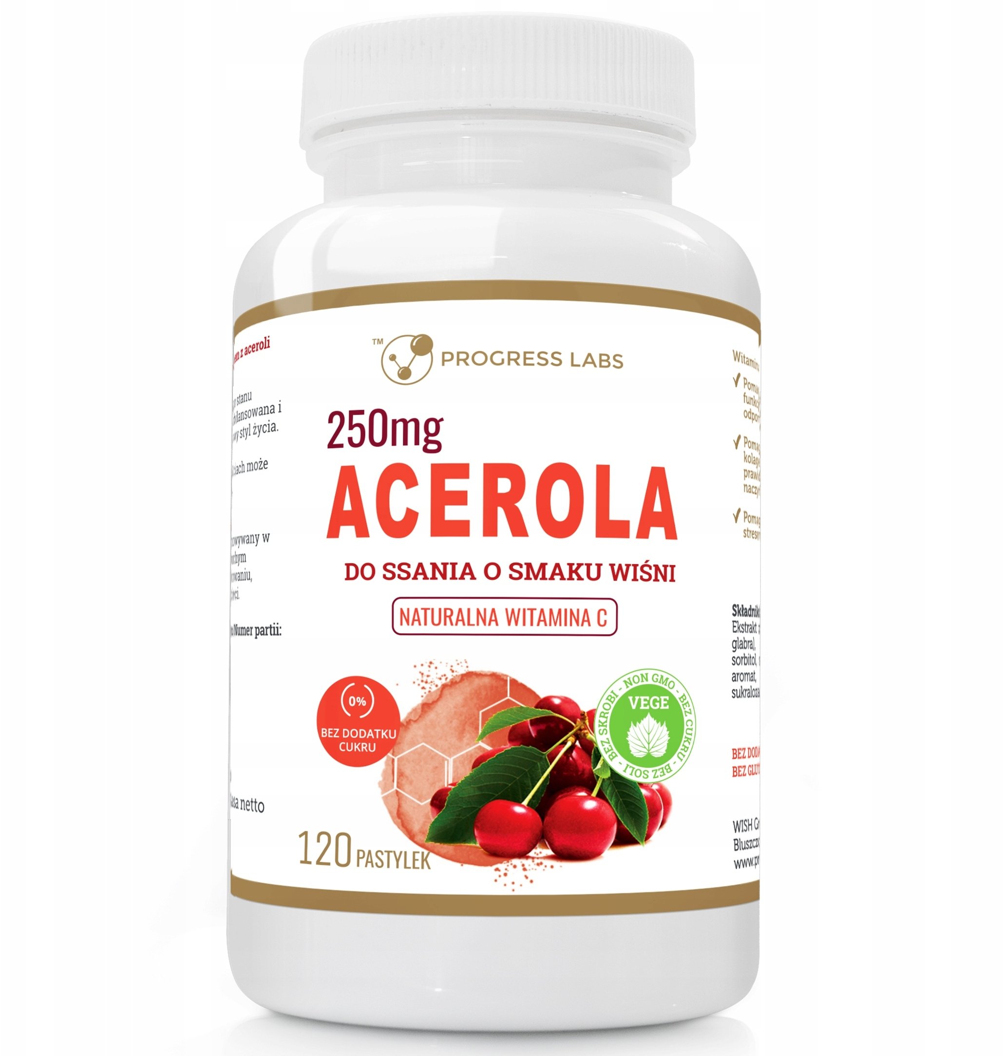 Progress PROGRESS LABS Acerola witamina C Wiśnia suplement diety 120 pastylek