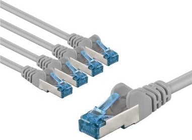 Goobay CAT 6A kabel krosowy, S/FTP (PiMF), 5 m, szary, zestaw 5 - Długość kabla 5 m