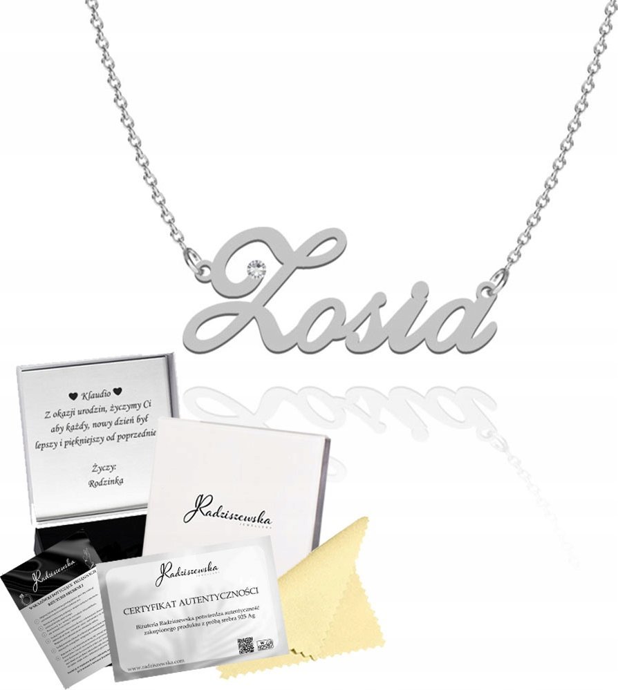 Radziszewska Jewellery Naszyjnik Srebrny z Imieniem Zosia Łańcuszek Srebro 925 DEDYKACJA GRATIS