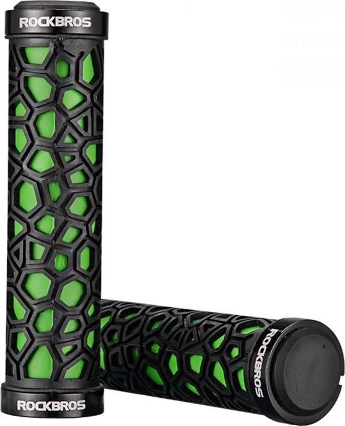 Gripy rowerowe chwyty z gumy przyczepne śr. 22mm czarno-zielone ROCKBROS